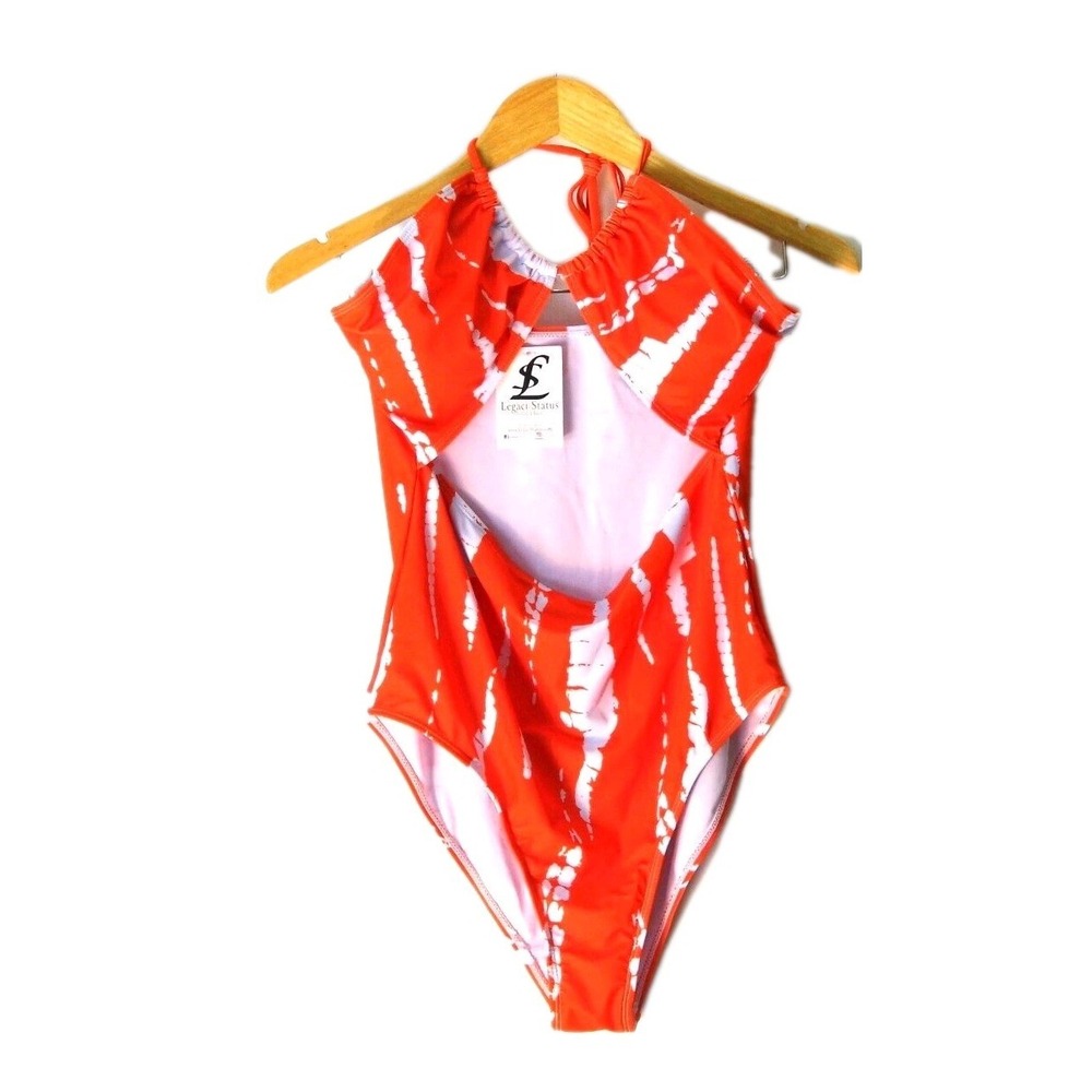 Monokini Tropucal Orange/white With A Sarong, Beach Pool Travel Vacation Sz L